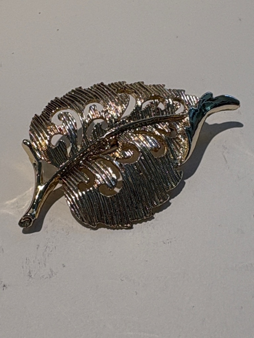 Vintage gold tone leaf brooch lapel pin signed Gerry’s Mid Century Modern